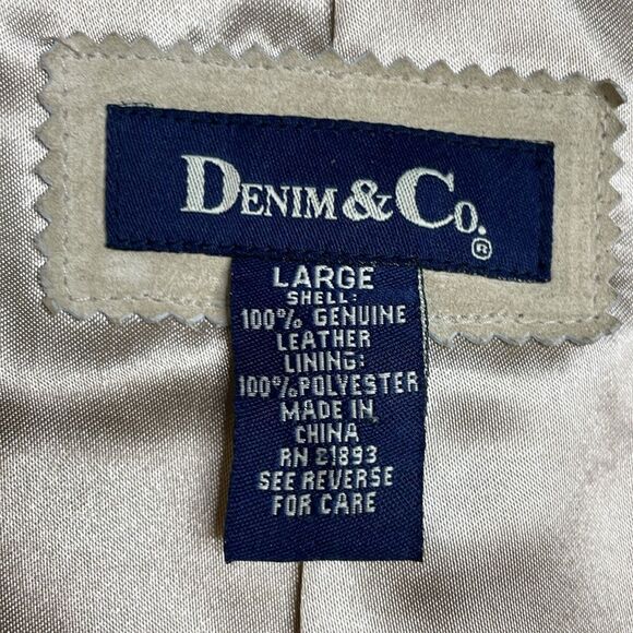 90s Vintage Suede Leather Blazer Jacket Light Tan Neutral Denim & Co Large - Picture 3 of 9